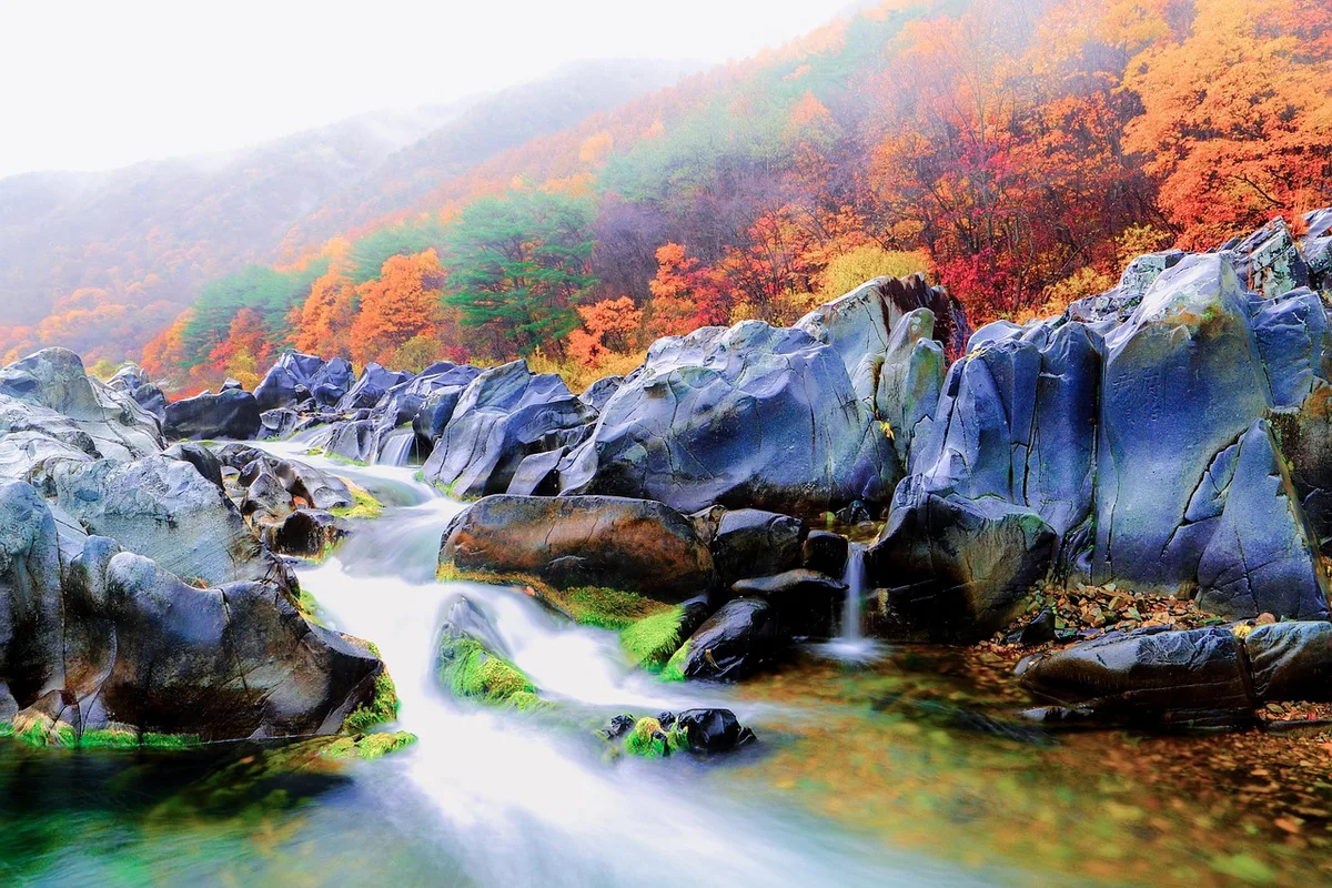 Juwangsan Yongchu Falls three tier waterfall Seonyeotang pool gorge