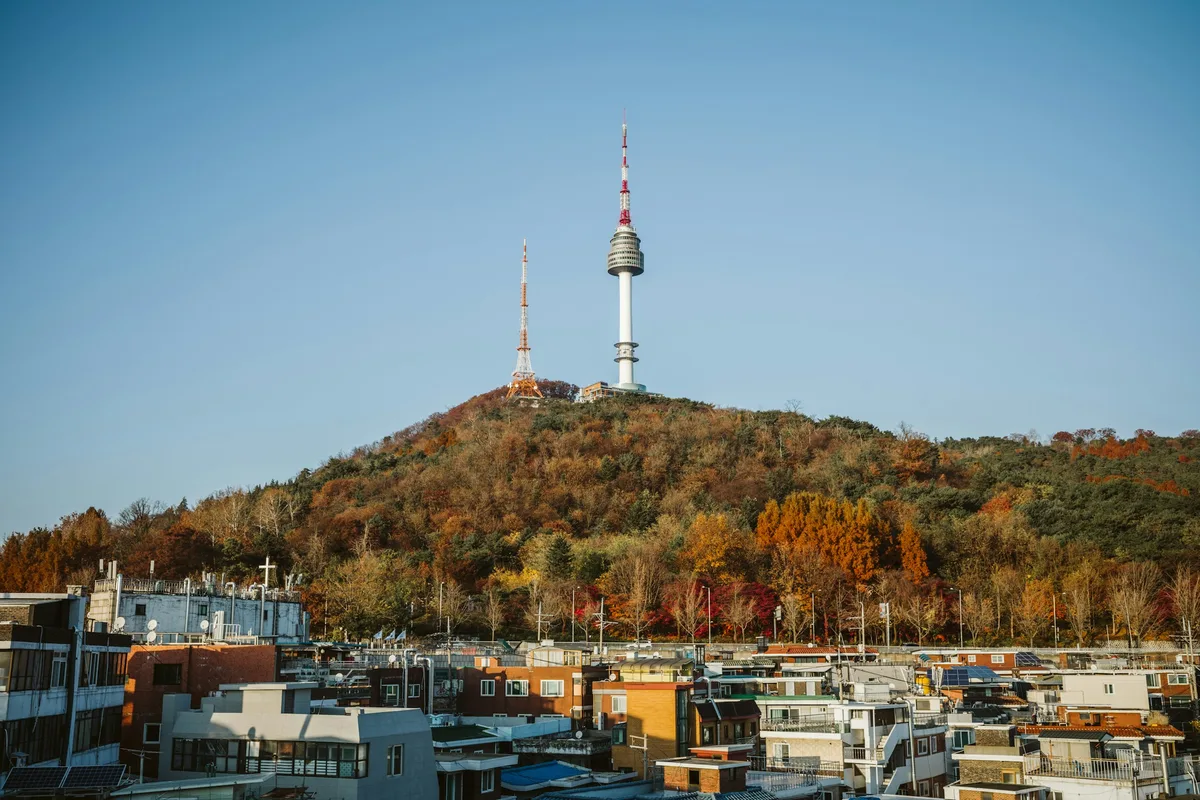 Namsan circular trail autumn foliage Seoul view