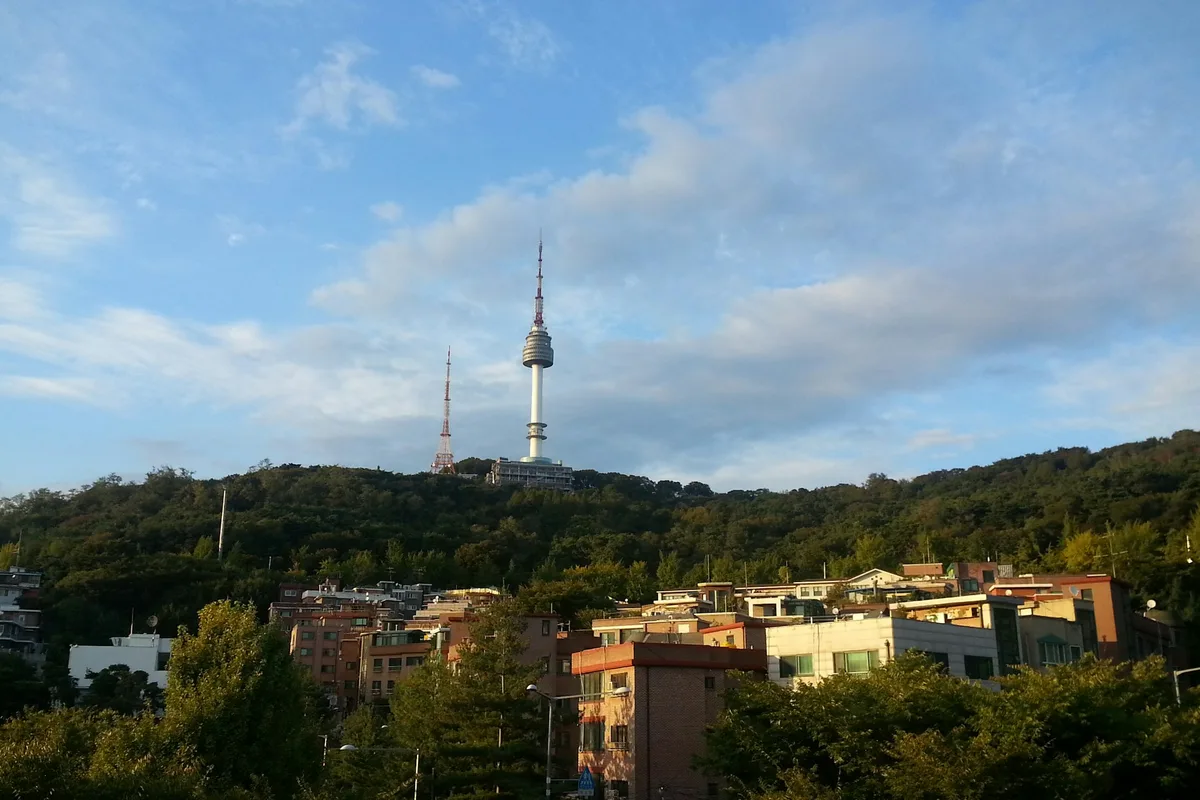Namsan trail spring cherry blossoms Seoul Tower